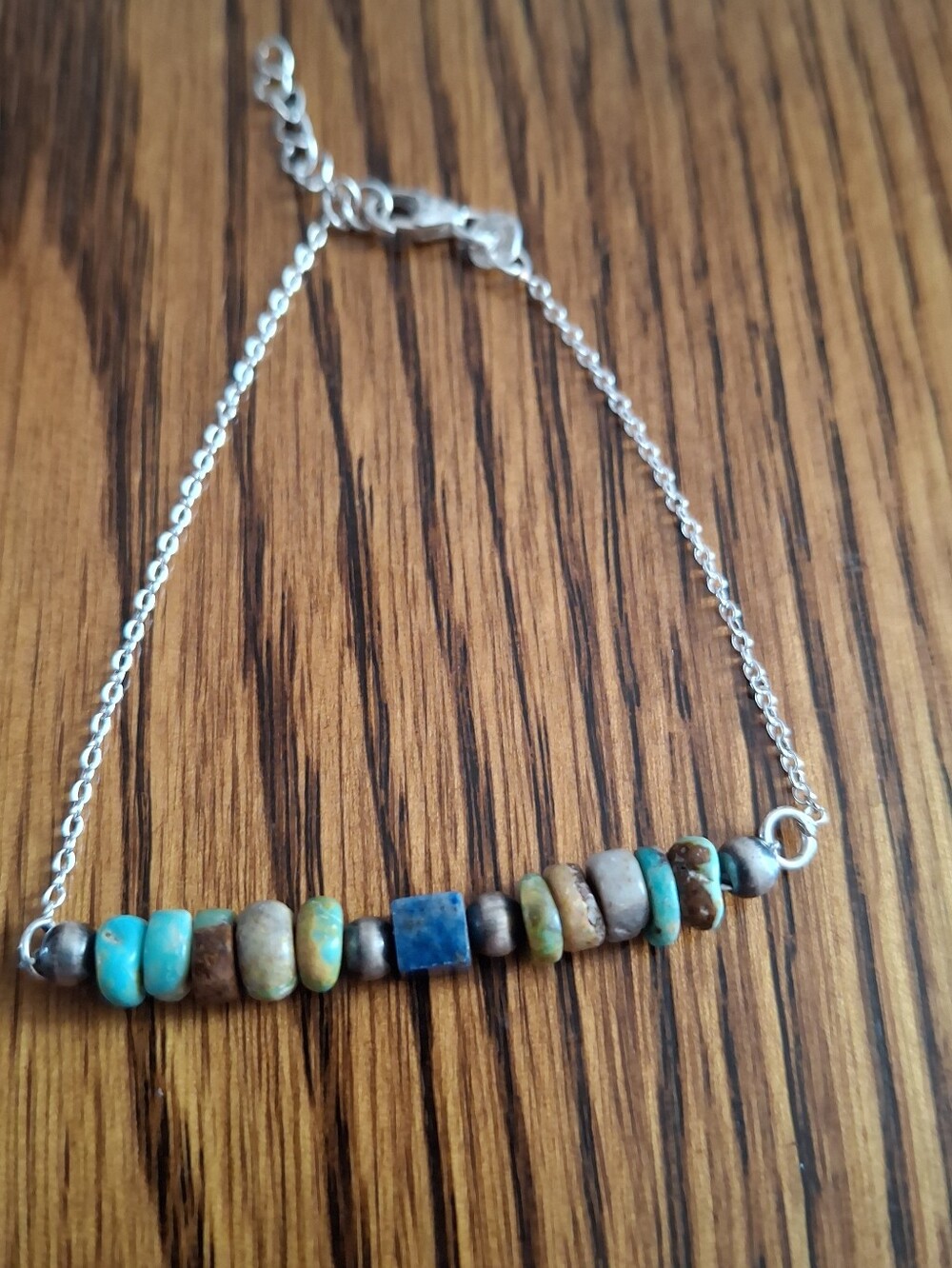 Bracelet Heishi Multicolored Turquoise Beads Sterling Silver Chain With Extender